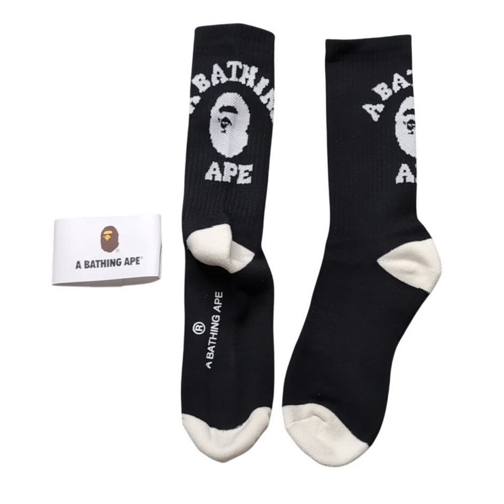 Bape Crew Socks Ape Head Logo Mens Womens Unisex Size 9-11 Black White